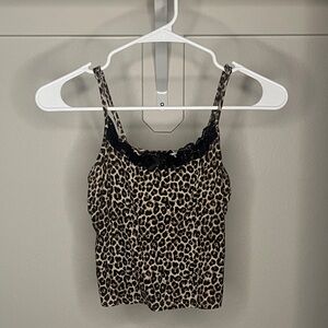Leopard Print Lace Trim Cami Top
